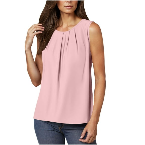 Wyobmus Womens Front Ruched Tank Tops Crewneck Sleeveless Shirts Loose Fitted Stretchy Top Tunic Casual Summer Trendy Clothes 2025 Pink