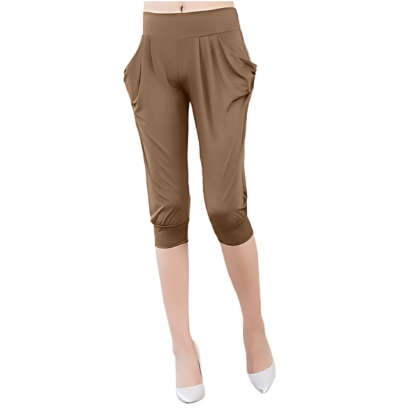 Wyobmus Womens Harem Pants Loose Stretch Capri Pant Breathable Workout Joggers Pants Lounge Harem Pants Khaki