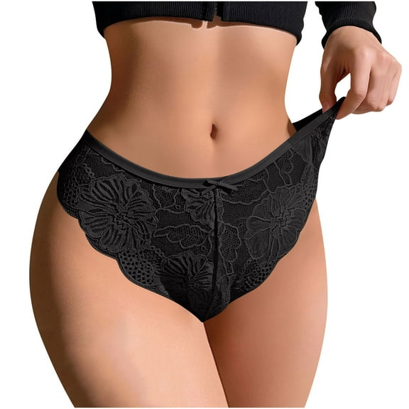 Wyobmus Womens High Cut Underwear Low-Rise Comfortable Lace Panties Ultra Soft Bikini Panties Nylon Spandex Hipster Brief B-Black*