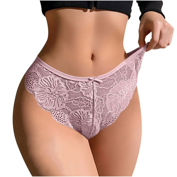 Wyobmus Womens High Cut Underwear Low-Rise Comfortable Lace Panties Ultra Soft Bikini Panties Nylon Spandex Hipster Brief B-Pink*