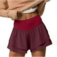 thumbnail image 1 of Wyobmus Womens High Elastic Waisted Sport Shorts Ruffle Tiered Running Workout Tennis Shorts With Build In Shorts Burgundy, 1 of 5