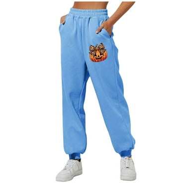 Wyobmus Womens High Waisted Baggy Sweatpants 2024 Fall Halloween Print Jogger Pants Y2K Trendy Lounge Trousers With Pockets C-Sky Blue