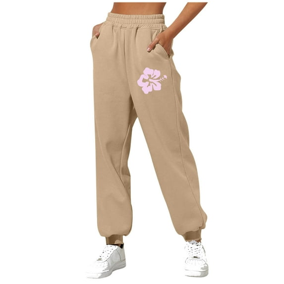 Wyobmus Womens High Waisted Baggy Sweatpants 2024 Fall Printing Jogger Pants Y2K Trendy Lounge Trousers With Pockets G-Khaki