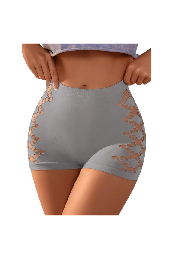 Womens Hollow Out Underwear Ladies Soft Boy Shorts Cotton Moisture-Wicking Running Boxer Shorts Stretch Waistband Everyday Wear Panties B-Gray