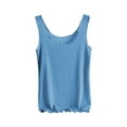 thumbnail image 1 of Wyobmus Womens Ice Silk Tank Tops Solid Color Summer Slim Fitted Ruffle Trim Sleeveless Round Neck Tank Top Cute Tops Blouse Blue, 1 of 5