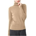 thumbnail image 1 of Wyobmus Womens Knitted Sweater Solid Color Long Sleeve Knitwear Casual Turtleneck Slim Base Blouse Tops B-Khaki, 1 of 5