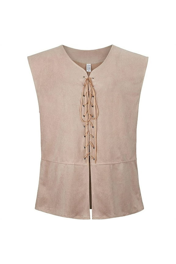Womens Lace-Up Tank Tops Retro Sleeveless V Neck Shirt Steampunk Tunic Waistcoat S-3X Pink