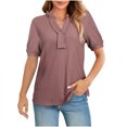 thumbnail image 1 of Wyobmus Womens Lantern Sleeve Tops Mock Crew Neck Short Sleeve Buttons Shirt Plain Waffle KniT-Shirts Loose Fit Summer Blouse Basic Tee Purple, 1 of 5