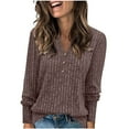 thumbnail image 1 of Wyobmus Womens Lightweight Sweaters Fashion Long Sleeve Button Up Tops Pullover V Neck Casual Loose Sweatshirt Coffee, 1 of 8