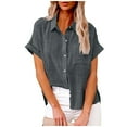 thumbnail image 1 of Wyobmus Womens Linen Button Down Shirts Rolled Short Sleeve Casual Linen Shirts Summer Soft Fashion Cotton Lapeled Blouses Tops With Pocket B-Gray, 1 of 5
