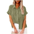 thumbnail image 1 of Wyobmus Womens Linen Button Down Shirts Rolled Short Sleeve Casual Linen Shirts Summer Soft Fashion Cotton Lapeled Blouses Tops With Pocket C-Olive Green, 1 of 5