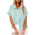 thumbnail image 1 of Wyobmus Womens Linen Button Down Shirts Rolled Short Sleeve Casual Linen Shirts Summer Soft Fashion Cotton Lapeled Blouses Tops With Pocket C-Sky Blue, 1 of 5