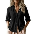 thumbnail image 1 of Wyobmus Womens Linen Shirts Lightweight 3/4 Sleeve 2-Button T-Shirts Loose Fit V Neck Summer Beach Tops S-2X Black, 1 of 6