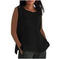 thumbnail image 1 of Wyobmus Womens Linen Summer Tank Tops Crew Neck Sleeveless Loose Casual Shirt Solid Breathable Side Split Hem Flowy Basic Shirt S-2X Black, 1 of 6