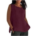 thumbnail image 1 of Wyobmus Womens Linen Summer Tank Tops Crew Neck Sleeveless Loose Casual Shirt Solid Breathable Side Split Hem Flowy Basic Shirt S-2X Burgundy, 1 of 6