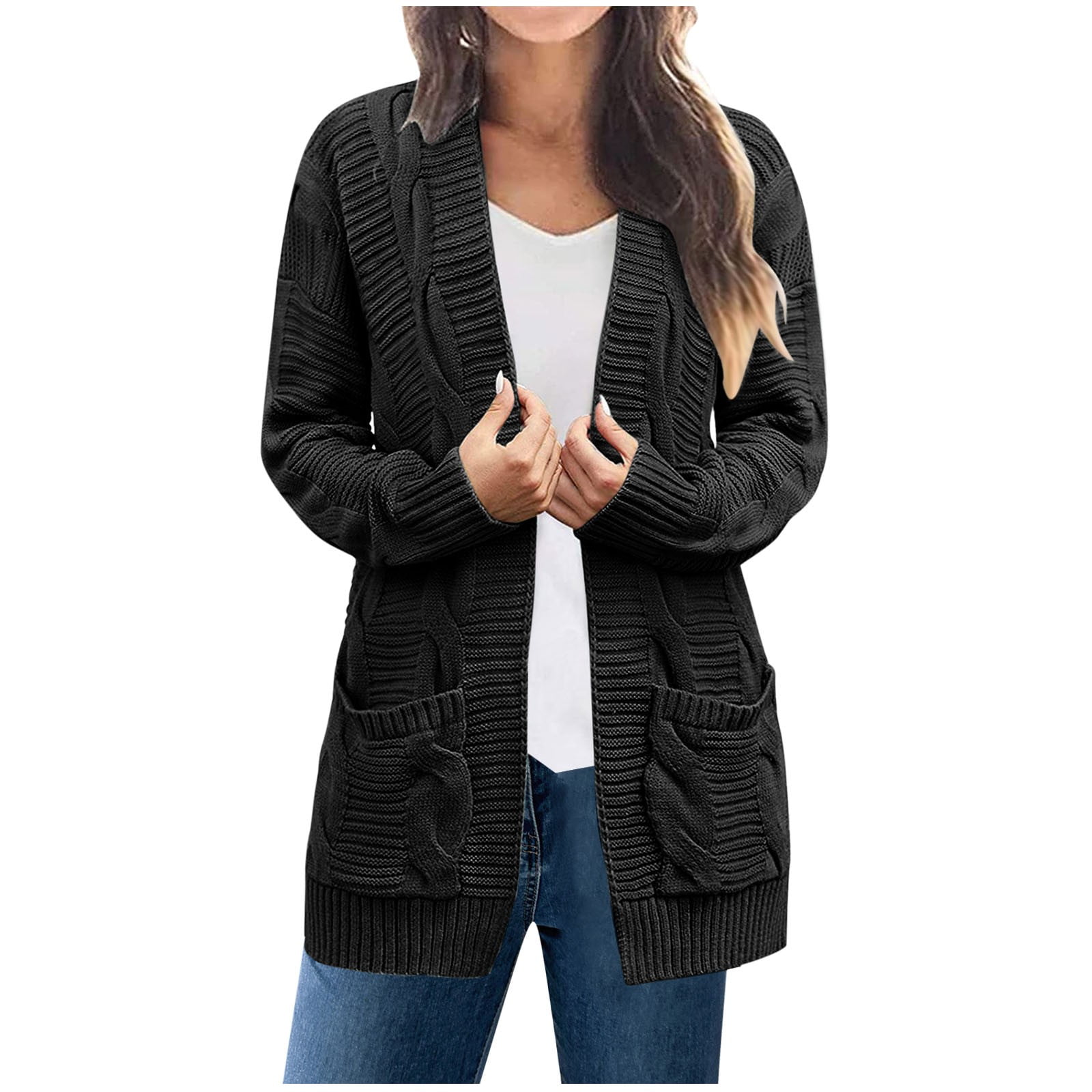 Wyobmus Womens Long Cardigan Sweaters Plus Size Knit Cardigan Solid ...