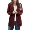 thumbnail image 1 of Wyobmus Womens Long Cardigan Sweaters Plus Size Knit Cardigan Solid Loose Long Sleeves Cable Knit Blouse Cardigan Coat Burgundy, 1 of 6