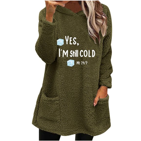 Wyobmus Womens Long Fuzzy Hoodies Winter Warm Hoodie Cozy Oversized Pockets Printed Hooded Blouse Long Sleeve Hooded Tops E-Olive Green