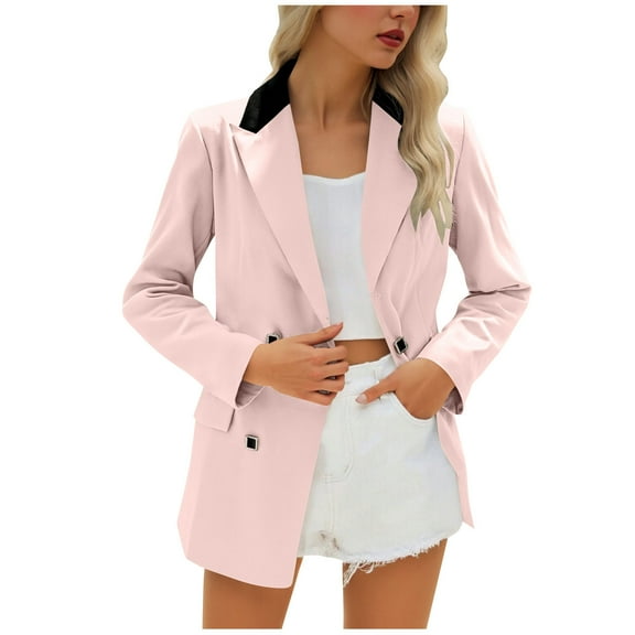 Wyobmus Womens Long Sleeve Blazer Plus Size Suit Jacket for Ladies Peaked Lapel Button Blazer for Wedding Meeting Prom C-Pink