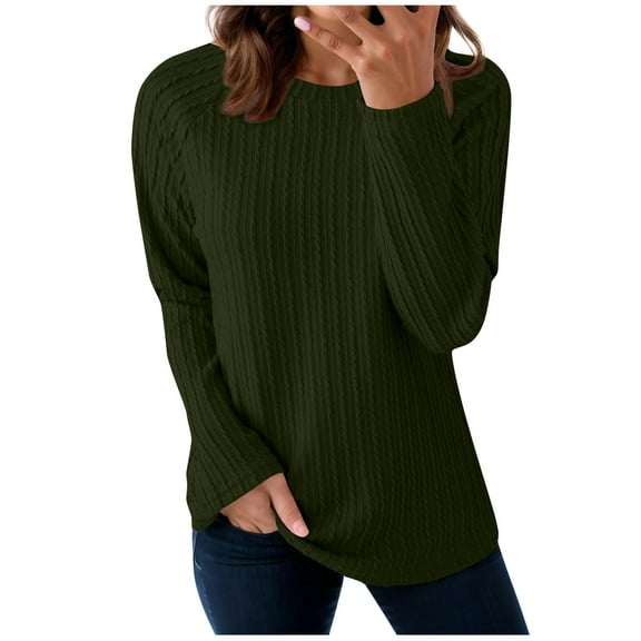 Wyobmus Womens Long Sleeve Cute Tops Lightweight Ribbed Shirts Crewneck Basic Tee Shirts Trendy Fall Fashion Clothing B-Olive Green