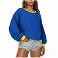 thumbnail image 1 of Wyobmus Womens Long Sleeve Sweatshirts Casual Y2K Clothes Color Blocked Crewneck Sweatshirts Comfy Loose Cute Pullover Tops Fall Fashion Clothes A-Blue, 1 of 5