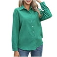 thumbnail image 1 of Wyobmus Womens Loose Long Sleeve Shirt Notch Lapel Dress Shirt Lightweight Solid Color Button Down Blouse Green, 1 of 7