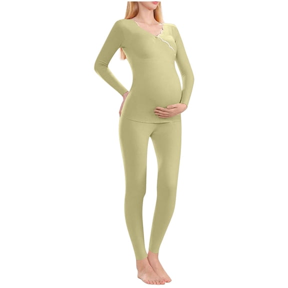 Wyobmus Womens Maternity Nursing Pajamas Soft Long Sleeve Crew Neck Breastfeeding Pjs Pregnancy Loungewear 2 Piece Lounge Set B-Green