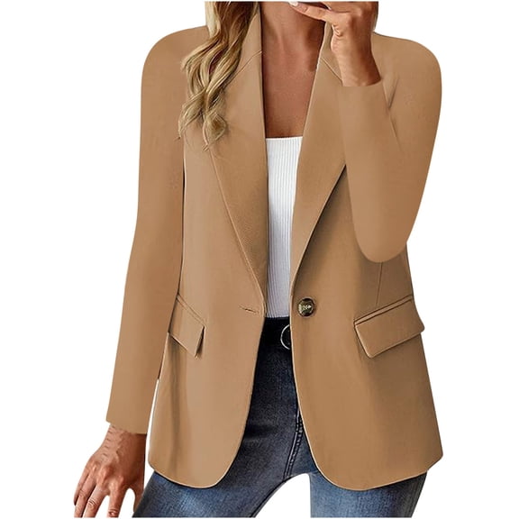 Wyobmus Womens One Button Blazer Lightweight Work Office Blazer Stretch Lapel Collar Long Sleeve Jacket Suit Blazer Khaki