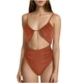 thumbnail image 1 of Wyobmus Womens One Piece Swimsuit Tummy Control Bathing Suit Front Cutout Adjustable Spaghetti Straps Cheeky Ruched Beach Swimwear Brown, 1 of 3