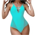 thumbnail image 1 of Wyobmus Womens One Piece Swimsuits Cut Out Mesh Wireless Monokini Swimwear Backless Cheeky Bathing Suits Vacation Swimming Pool Party Sky Blue, 1 of 1
