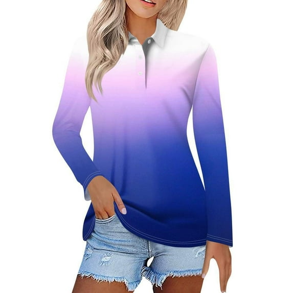 Wyobmus Womens Oversized Shirt Plus Size T-Shirt Casual Gradient Long Sleeve Button Shirt Fashion Lapeled Blouse Tops H-Purple