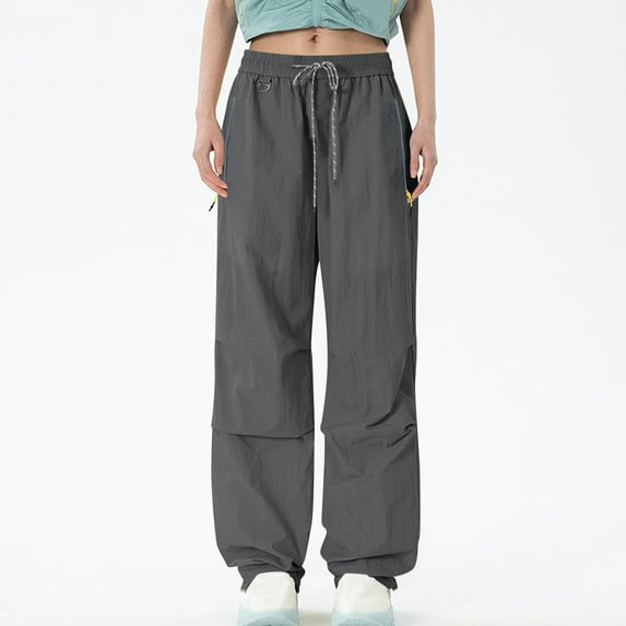 Wyobmus Womens Parachute Pants Lightweight Quick Dry Hiking Pants Water-Resistant Wide Leg Baggy Pants Y2K Elastic Waisted Track Pants A-Dark Gray