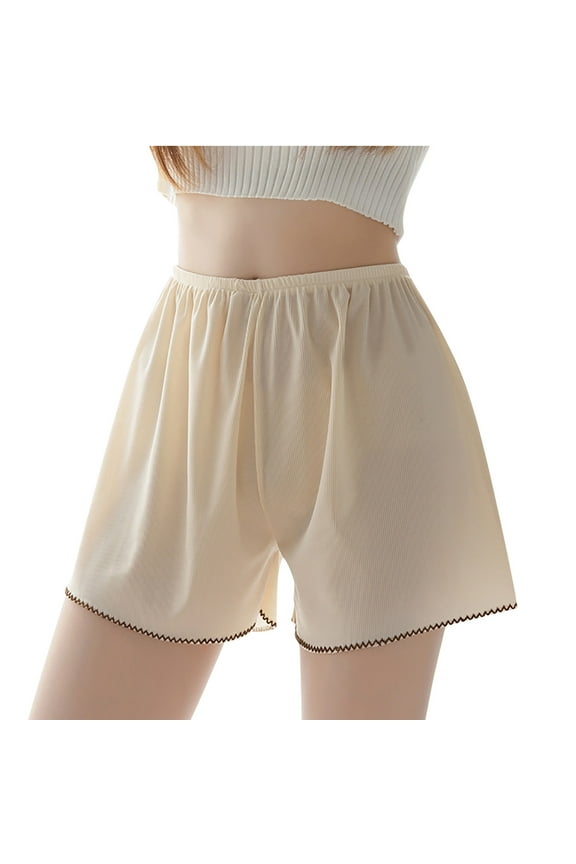 Womens Pettipants Lace Edge Bloomers Shorts for Under Dresses Ladies Flat Edge Half Slip Culotte Shorts Beige