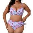 thumbnail image 1 of Wyobmus Womens Plus Size High Waist Bikini Sets Ditsy Floral Print Two Piece Swimsuit Adjustable Spaghetti Straps Bathing Suit With Drawstring Side Bottoms D-Pink, 1 of 7