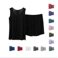 thumbnail image 1 of Wyobmus Womens Plus Size Pajama Set Summer Loose Cotton Sleewear Solid Sleeveless Front Pleat Tops Elastic Waist Short Two-Piece Pajama Sets X-5X Light Purple, 1 of 9