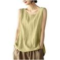 thumbnail image 1 of Wyobmus Womens Plus Size Sleeveless Linen Tank Tops Crew Neck Loose Fit Summer Casual Flowy Curve Hem Tunic Tanks L-4Xl Green, 1 of 6