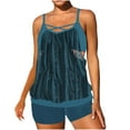 thumbnail image 1 of Wyobmus Womens Plus Size Swimsuits Modest 2 Piece Bathing Suits Lace Eyelet Criss Cross Tankini Tops With Boyshorts C-Blue, 1 of 6