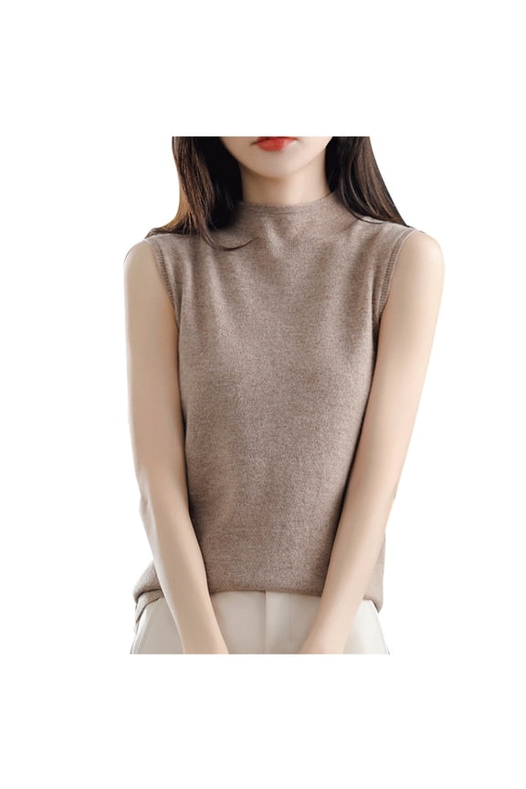 Womens Kintted Tank Top Form-Fitting Crew Neck Pullover Sweaters Casual Sleeveless Plain Fall Winter Basic Tops A-Brown
