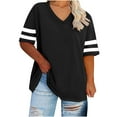 thumbnail image 1 of Wyobmus Womens Plus Size Tops Oversized V-Neck T Shirt Casual Striped Short Sleeve Solid Summer Base Tees Fashion Blouse Black, 1 of 3