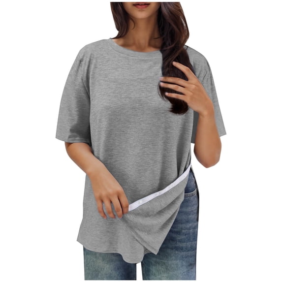 Wyobmus Womens Post Shoulder Surgery Shirts Snap Tear Away Shirt 3/4 Tops Chemo Port Adjustable Clothing S-2X A-Gray