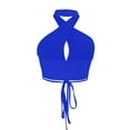 thumbnail image 1 of Wyobmus Womens Ribbed Halter Crop Top Ruched Lace-Up Front Cutout Cropped Top Going Out Y2K Tops Backless Cami Tank Blue, 1 of 3