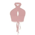 thumbnail image 1 of Wyobmus Womens Ribbed Halter Crop Top Ruched Lace-Up Front Cutout Cropped Top Going Out Y2K Tops Backless Cami Tank Pink, 1 of 3