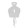 thumbnail image 1 of Wyobmus Womens Ribbed Halter Crop Top Ruched Lace-Up Front Cutout Cropped Top Going Out Y2K Tops Backless Cami Tank White, 1 of 3