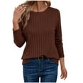 thumbnail image 1 of Wyobmus Womens Ribbed Knit Sweaters Fall Casual Long Sleeve Shirts Crewneck Dressy Pullover Tops Winter Fashion Clothes A-Coffee, 1 of 9