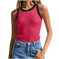 thumbnail image 1 of Wyobmus Womens Ribbed Tank Tops Sleeveless Racerback High Neck Ribbed Fitted Camisole Shirt Contrast Color Trim Basic Trendy Fashion Clothes Hot Pink, 1 of 6