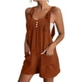 thumbnail image 1 of Wyobmus Womens Short Rompers Loose Solid Color Sleeveless Square Neck Bubble Ruched Jumpsuit Adjustable Straps Wide Leg Shorts Overalls Brown, 1 of 6
