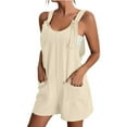 thumbnail image 1 of Wyobmus Womens Short Rompers Loose Solid Color Sleeveless Square Neck Bubble Ruched Jumpsuit Adjustable Straps Wide Leg Shorts Overalls Beige, 1 of 6