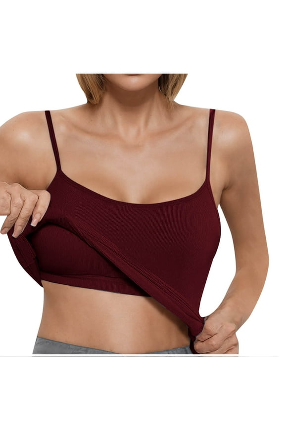 Womens Sleeveless Summer Tank Top form Fitting Crew Neck Spaghtti Straps Crop Tops Ribbed Knit Solid Basic Cami Shirts B-Red