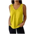 thumbnail image 1 of Wyobmus Womens Sleeveless Tank Tops Round Neck Tops Summer Linen Tank Tops Lightweight Frayed Edge Hem Camisoles S-3X Yellow, 1 of 7