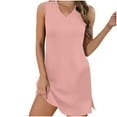 thumbnail image 1 of Wyobmus Womens Soft V-Neck Tank Tops Dress Sleeveless Mini Sundress Casual Solid Color Slit Side Full Slip Summer Dress A-Pink, 1 of 5